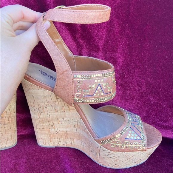 Nine West Vintage America Tan Cork Wedges Sz 8.5 - Picture 5 of 5
